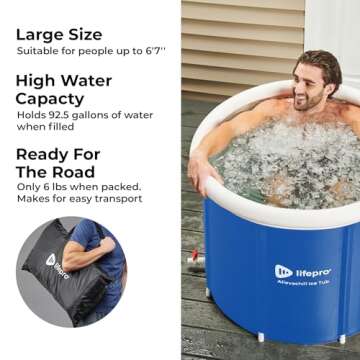 Lifepro Portable Ice Bath Tub with Cover and Storage Bag - Home & Travel Ice Bath Tub for Athletes and Adults, Durable Cold Plunge Tub for Home Therapy Sessions, Outdoor Ice Bath Cold Water Plunge Tub