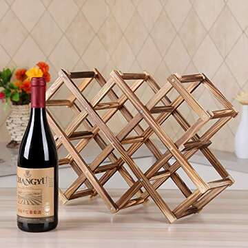 Ferfil Wine Rack, Wood Wine Storage Racks Countertop, 10 Bottle Wooden Stackable Wine Cellar Racks, Foldable Tabletop Free Standing Wine Bottle Stand Holder Display Shelf for Home Kitchen Bar Cabinets