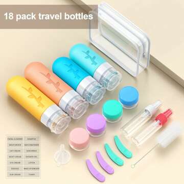 16 Pcs Travel Bottles for Toiletries, Silicone Travel Size Toiletries of Travel Containers Set, Refillable & Leakproof Travel Bottles Kit with TSA Approved Travel Size Bottles, Portable Black