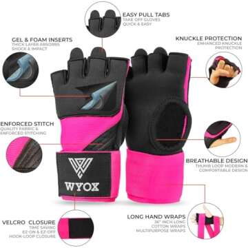 WYOX Gel Boxing Hand Wraps Inner Gloves for Men & Women, 80cm Quick Wrist Wraps Guard, Padded Knuckle Protection for Muay Thai MMA Kickboxing Punching Bag Gloves, Hand Wraps for Boxing & Martial Arts