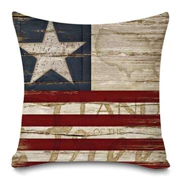 Faromily Vintage Wood Patriotic Pillow Covers 4th of July Independence Day Quotes Farmhouse Decor Home Sweet Home Cushion Covers Cotton Linen Throw Pillow Cases 18 x 18 inch Set of 4