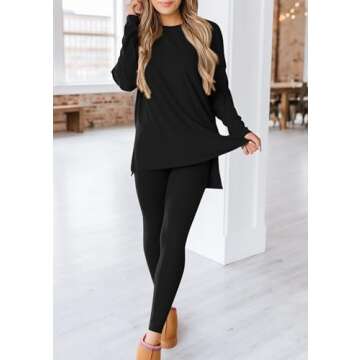 PRETTYGARDEN Women's Fall 2 Piece Outfits Casual Long Sleeve Tunic Tops Legging Pants Matching Lounge Sets Sweatsuits (Black,Medium)