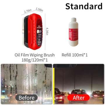 Automotive All-in-One Wipe On Oil Film Cleaning Brush Set - 2024 Car Glass Oil Film Remover Refill Hydrophobic Glass Coating for Windshield Universal Glass Cleaning (1pc Brush 4Oz Liq. & 3.38Oz Liq.)