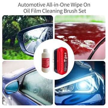 Automotive All-in-One Wipe On Oil Film Cleaning Brush Set - 2024 Car Glass Oil Film Remover Refill Hydrophobic Glass Coating for Windshield Universal Glass Cleaning (1pc Brush 4Oz Liq. & 3.38Oz Liq.)