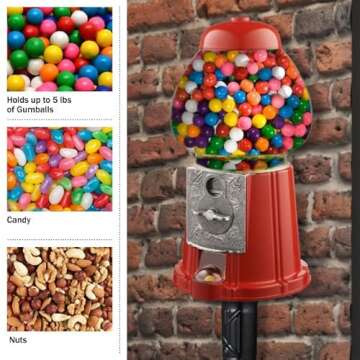 15” Gumball Machine with Stand and Coin Bank - Bubble Gum Machine Candy Dispenser Vending Machine with Glass Globe and Metal Base - Vintage Style Gum Ball Machine by Great Northern Popcorn (Red)