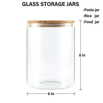 Food Storage Jars,2pack-105 Ounces3100ML -Stackable Glass Storage Containers Clear Glass Food Canister with Bamboo Lid Airtight For Serving Tea, Coffee, Flour, Sugar, Candy, Cookie, Spice and More