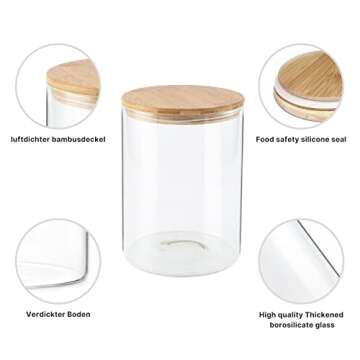 Food Storage Jars,2pack-105 Ounces3100ML -Stackable Glass Storage Containers Clear Glass Food Canister with Bamboo Lid Airtight For Serving Tea, Coffee, Flour, Sugar, Candy, Cookie, Spice and More