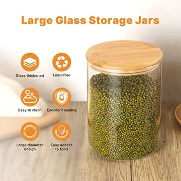 Food Storage Jars,2pack-105 Ounces3100ML -Stackable Glass Storage Containers Clear Glass Food Canister with Bamboo Lid Airtight For Serving Tea, Coffee, Flour, Sugar, Candy, Cookie, Spice and More