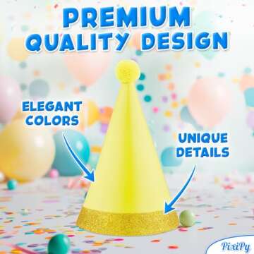 PixiPy Birthday Party Hats for Kids - 10 pc Colorful Cone-Shaped 7 inch Celebration Headwear for Memorable Parties - Fun Birthday Party Supplies & Decorations