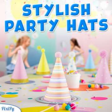 PixiPy Birthday Party Hats for Kids - 10 pc Colorful Cone-Shaped 7 inch Celebration Headwear for Memorable Parties - Fun Birthday Party Supplies & Decorations