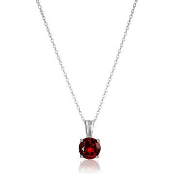 Amazon Essentials Sterling Silver Genuine or Created Round Cut Birthstone Pendant Necklace, 18"