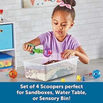 Learning Resources Handy Scoopers - 4 Pieces, Ages 3+ Toddler Learning Toys, Fine Motor and Sensory Toys, Sand Box Toys for Toddlers, Kid Tweezers