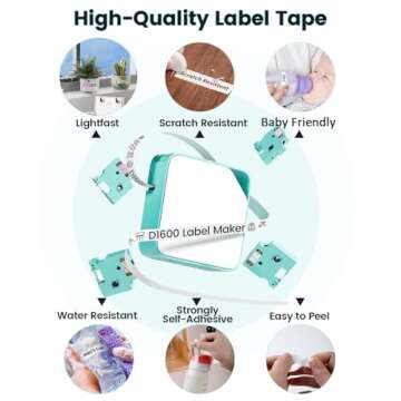 Vixic Label Maker Machine with Tapes, Handheld Portable Bluetooth Mini Label Printer, D1600 Small Labeler with 4 Color Sticker Label (Clear/White/Pink/Green) for Home Office Organization