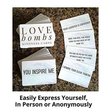 Better Me Love Bombs Kindness Cards – 111 Appreciation & Gratitude Cards, Love Notes for Him & Her, Just Because Gifts, Perfect for Valentine's Day (White & Gold)