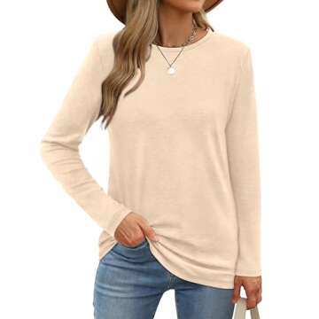 XIEERDUO Womens Long Sleeve T Shirts Loose Fit Basic Tees Leisure Daily Wear Apricot S