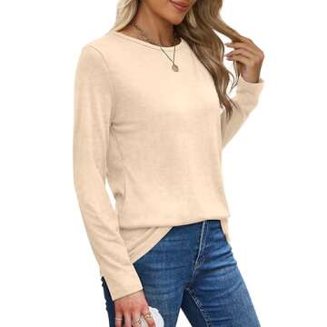 XIEERDUO Womens Long Sleeve T Shirts Loose Fit Basic Tees Leisure Daily Wear Apricot S