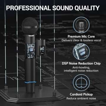 TONOR Wireless Microphone System, Auto Scan & Pair Professional Rechargeable Wireless Mic, 2x100 UHF Metal Cordless Dynamic Mic Set for Karaoke, Church, Singing, Wedding, Meeting, DJ, 328ft TW750