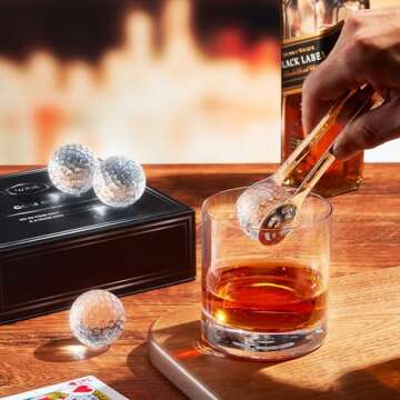 Golf Gifts for Men Dad, Golf Balls Whiskey Chillers Set with Glasses, Unique Dad Birthday Gift Ideas from Daughter Son, Retirement Bar Stuff Gift Father Him Brother, Cool Chiller Ball for Liquor Vodka