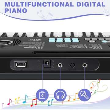 61 key keyboard Piano, Portable Electronic Digital Piano, Built In Dual Speakers, External Microphone, Power Plug, Rich Teaching Content, Multi-Functional Electronic Piano Suitable For Beginners