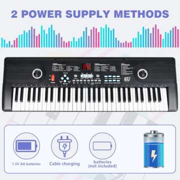 61 key keyboard Piano, Portable Electronic Digital Piano, Built In Dual Speakers, External Microphone, Power Plug, Rich Teaching Content, Multi-Functional Electronic Piano Suitable For Beginners