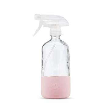 Just Like Joan Glass Spray Bottles 16 oz with Silicone Sleeve - Clear Glass Spray Bottles for Cleaning Solutions, Essential Oils, Plants, Vinegar - Refillable - Food Safe (Blush Pink)