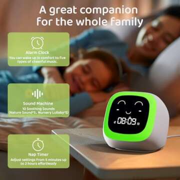 ANTOKING Kids Alarm Clock, Ok to Wake Clock with Night Light and Sound Machine for Boys and Girls, Sleep Training Clock for Toddlers, Nap Timer, Snooze