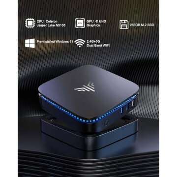 KAMRUI Mini PC Computers, AK1 PRO 12GB RAM 256GB SSD Mini Desktop Computer Intel Celeron N5105 CPU, 4 Core Micro PC Computer, Desktop PC 4K, Support 2.5’’ SSD, 2.4G/ 5.0G WiFi, Gigabit Ethernet, HTPC