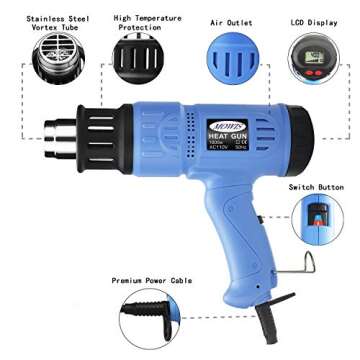 Heat Gun Mowis 1800W Hot Air Gun with Digital LCD Display 212°F - 1112°F Variable Temperature, Memory Settings, Four Nozzles, for Shrinking PVC Paint Remover Stripping Paint Home Improvement