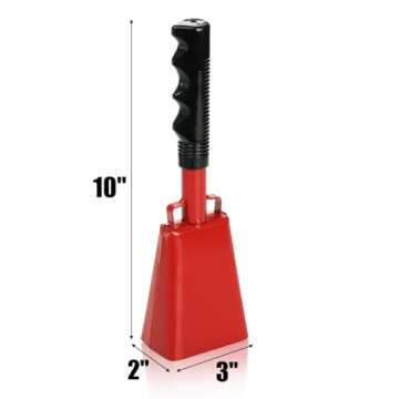 Peohud 6 Pack Cowbell with Handle, 10 Inch Loud Cheering Bell for Sports Events, Steel Noise Makers for Football Games, Stadiums, Party, Percussion Musical Instruments