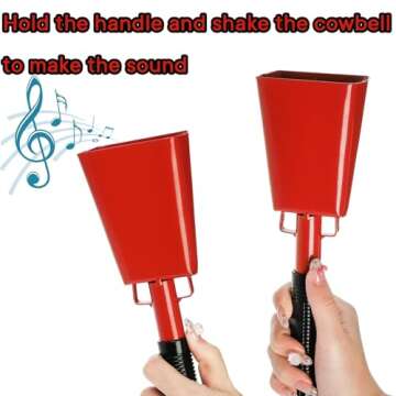 Peohud 6 Pack Cowbell with Handle, 10 Inch Loud Cheering Bell for Sports Events, Steel Noise Makers for Football Games, Stadiums, Party, Percussion Musical Instruments