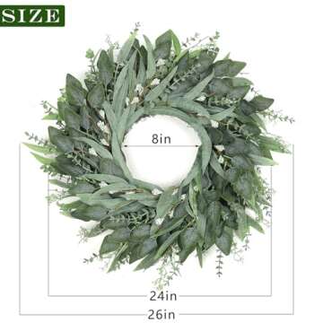 26" Eucalyptus Wreath for Front Door - Large Artificial Greenery Outdoor Wreath for Porch, Window,Farmhouse,Home,Holiday,Hanging Decor- Spring, Summer, Fall, All Seasons (Green)