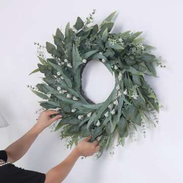 26" Eucalyptus Wreath for Front Door - Large Artificial Greenery Outdoor Wreath for Porch, Window,Farmhouse,Home,Holiday,Hanging Decor- Spring, Summer, Fall, All Seasons (Green)