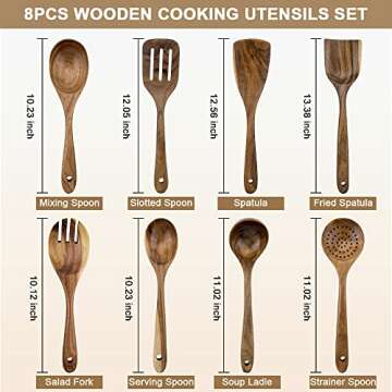 WOODME Kitchen Utensils Set 8 Piece Teak Wooden Cooking Utensil Set Non-Stick Pan Wood Spoons and Spatula Cookware for Home Everyday Use &Kitchen Tools