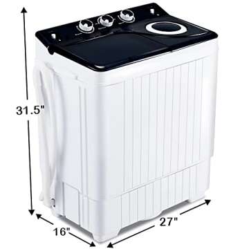 HABUTWAY Portable Washing Machine 26Lbs Capacity Washer&Dryer Combo Twin Tub Laundry 2 In 1 Washer(18Lbs) & Spinner(8Lbs) with Built-in Gravity Drain Pump,for Apartment,Dorms,RV Camping (black+white)