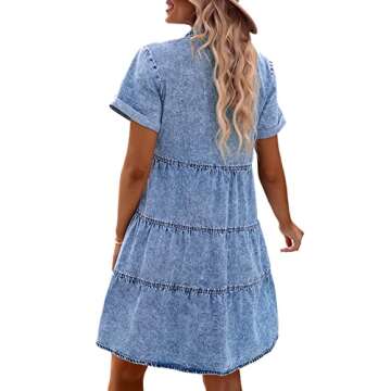 GRAPENT Women’s Denim Dress for Women Denim Summer Dress for Women Baby Doll Denim Dress for Women Blue Jean Denim Dress for Women Bay Blue Size Large Size 12 Size 14