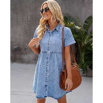 GRAPENT Women’s Denim Dress for Women Denim Summer Dress for Women Baby Doll Denim Dress for Women Blue Jean Denim Dress for Women Bay Blue Size Large Size 12 Size 14