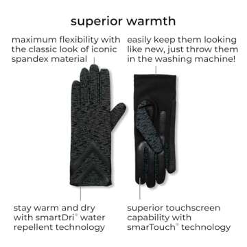 Isotoner Women's SmartDri Touchscreen Cold Weather Gloves, Black Heather