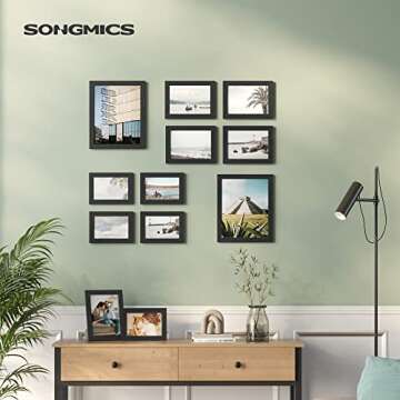 SONGMICS Picture Frames, Collage Picture Frames Set of 10, Two 8x10, Four 5x7, Four 4x6, Photo Frame for Wall Gallery Decor, Table Display, Glass, Ink Black