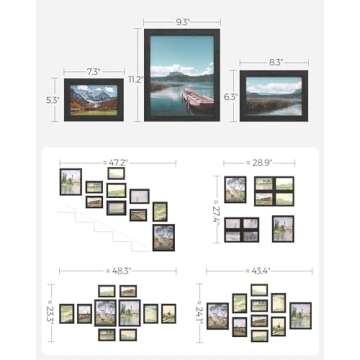 SONGMICS Picture Frames, Collage Picture Frames Set of 10, Two 8x10, Four 5x7, Four 4x6, Photo Frame for Wall Gallery Decor, Table Display, Glass, Ink Black