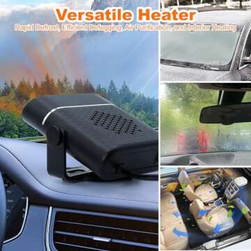 Car Heater, 2-in-1 Multi-Function Portable Car Heater, 150W 12V Car Heater That Plugs into Cigarette Lighter, 360° Free Adjustment, Quick Heating Defrost and Defogging, Black