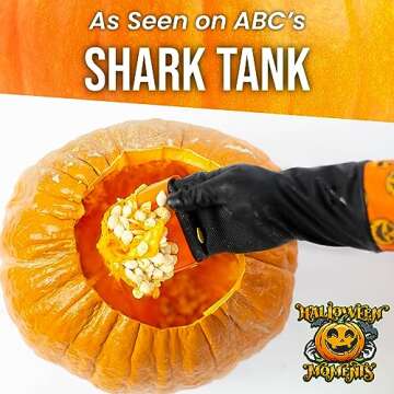 Halloween Moments Pumpkin Scraper Glove – As Seen On Shark Tank - Mess Free and Fun Pumpkin Carving Kit – Carve and Clean Jack-O-Lantern Guts with Ease and Zero Mess on Your Hands!