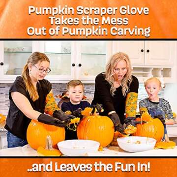 Halloween Moments Pumpkin Scraper Glove – As Seen On Shark Tank - Mess Free and Fun Pumpkin Carving Kit – Carve and Clean Jack-O-Lantern Guts with Ease and Zero Mess on Your Hands!