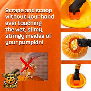 Halloween Moments Pumpkin Scraper Glove – As Seen On Shark Tank - Mess Free and Fun Pumpkin Carving Kit – Carve and Clean Jack-O-Lantern Guts with Ease and Zero Mess on Your Hands!