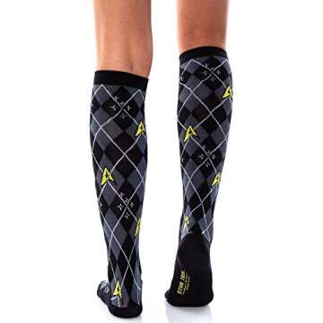 Star Trek Womens Repeat Pattern Knee High Argyle and Trexel Badges Socks 2-Pack