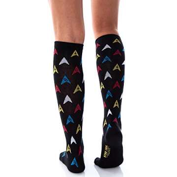 Star Trek Womens Repeat Pattern Knee High Argyle and Trexel Badges Socks 2-Pack