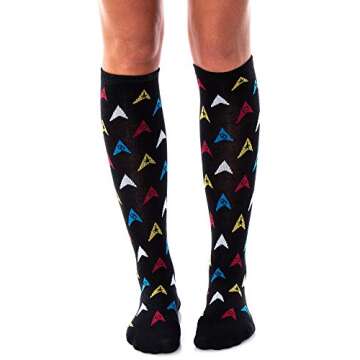 Star Trek Womens Repeat Pattern Knee High Argyle and Trexel Badges Socks 2-Pack