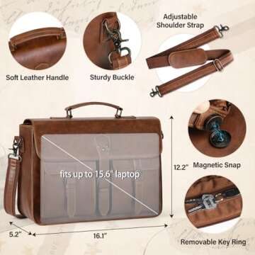 RAINSMORE Messenger Bag for Men 15.6 Inch Leather Vintage Laptop Briefcase Large Laptop Bag Waterproof Satchel Bag Computer Shoulder Bag for Office Work Travel College, Brown