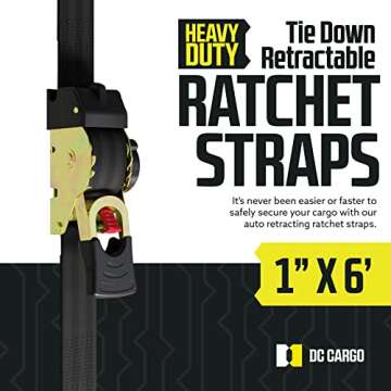 DC Cargo Heavy Duty 4 Pack Retractable Ratchet Straps (1" x 6')