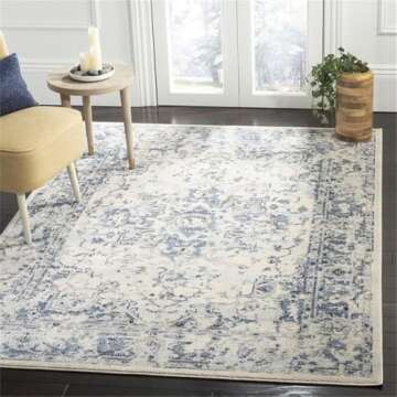 SAFAVIEH Charleston Collection Area Rug - 8' x 10', Ivory & Navy, Oriental Distressed Design, Non-Shedding & Easy Care, Ideal for High Traffic Areas in Living Room, Bedroom (CHL411A)