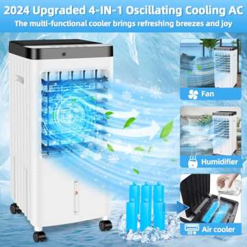 Air Conditioner 2024 Upgraded, Portable Air Conditioners,3 IN 1 Swamp Cooler,Ac Unit with Extra LargeGal Water Tank,Timer,3 Speeds,70° Oscillation,Air Cooler for Room Kitchen Bedroom